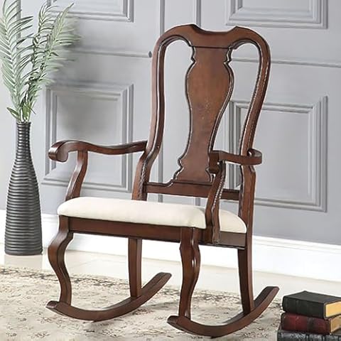 Beige and Cherry Queen Anne Rocking Chair by Generic Cover