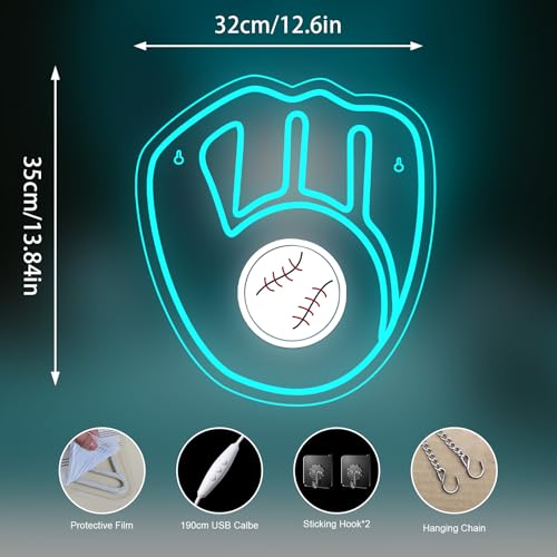 Image of Baseball Neon Signs Garage Man Cave Decor Gifts Blue Baseball Neon for Parties Bars Dorms Office Wall Art and Game Room Decor