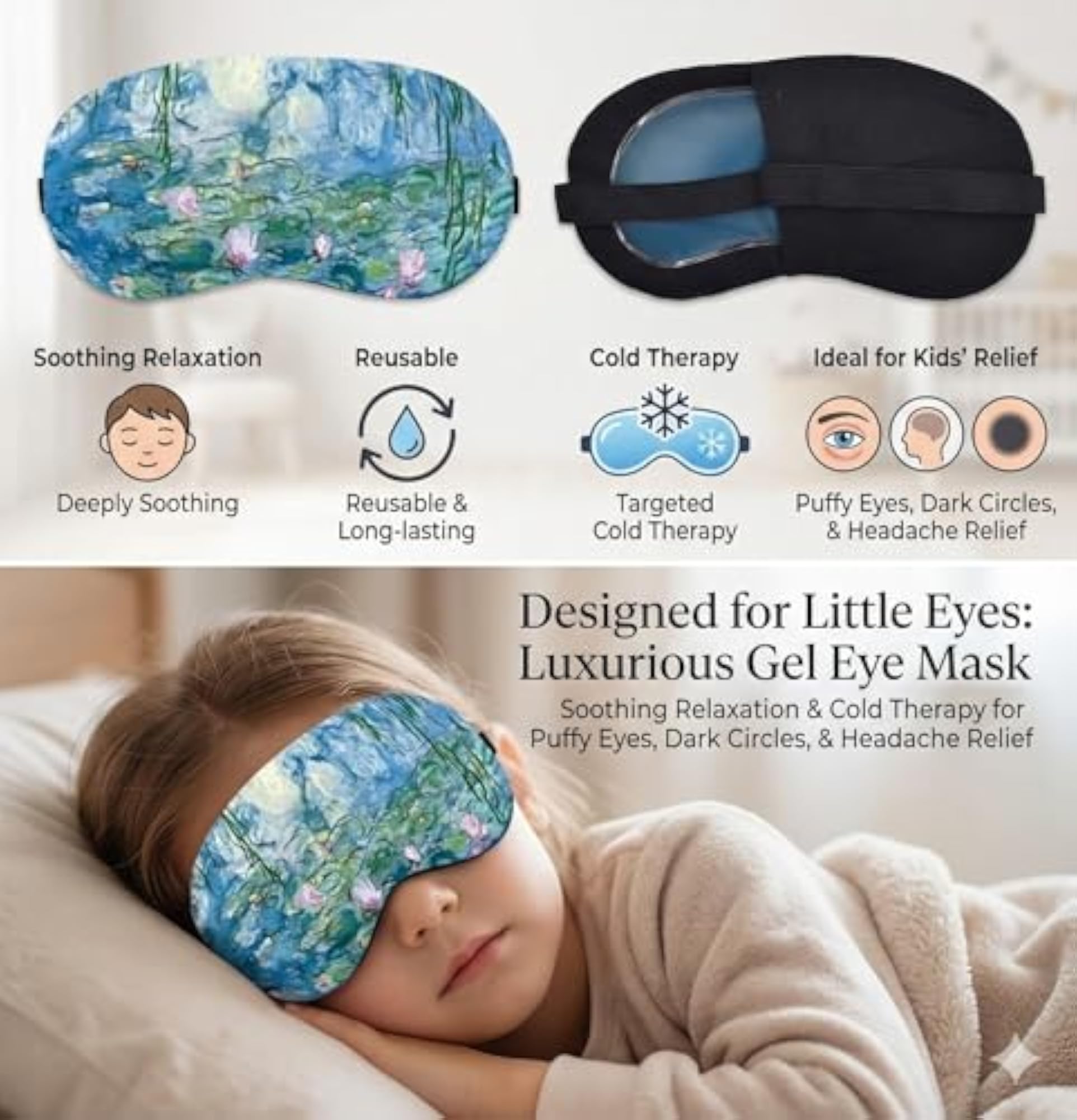 Cooling Gel Eye Mask with Claude Monet Art Print for Relaxation