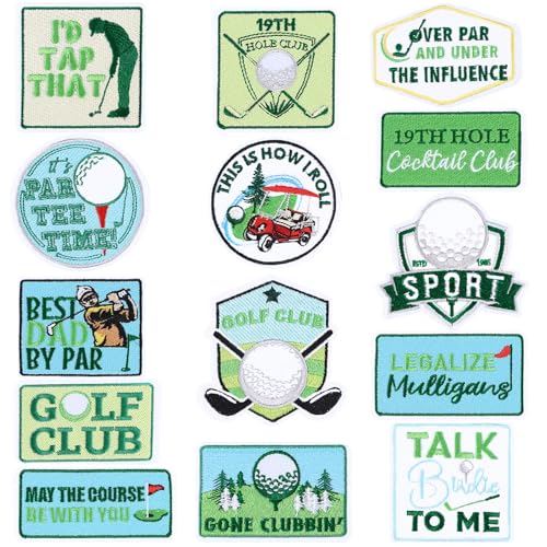 Suncalla 14 Pcs Large Golf Iron on Patches, Funny Caddy Costume 3.4 Inches Embroidered Golf Patch for Hats Clothes Applique Patches Iron on for Shirt Bag Backpacks DIY Emblem Accessory