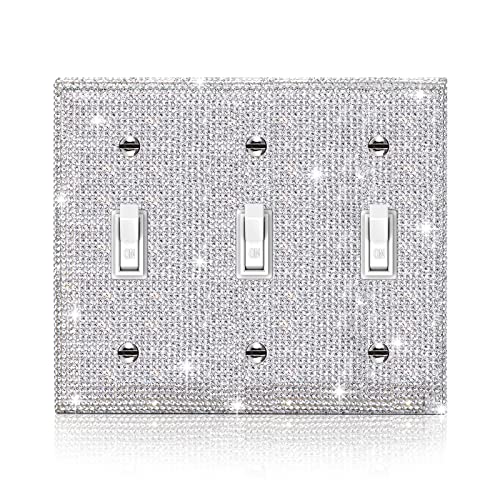 Image of Shiny Silver Rhinestones Outlet Covers Switch Plate Covers Decorative Rhinestones Light Switch Cover 3 Gang Switch Plates And Outlet Covers