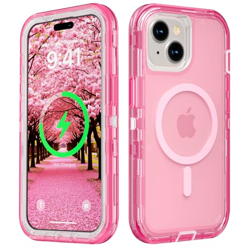 Follaroma for iPhone 15 Plus Case, Compatible with MagSafe, Durable Dual Layer Transparent Magnetic Phone Cases, Heavy Duty Shockproof and Anti-Drop Protective Cover for iPhone 15 Plus, 6.7'', Pink