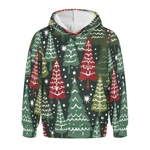 Kids Hoodies Sweaters Christmas Xmas Trees Hooded Sweatshirts with Big Pockets for Boys Girls B0400330 - Main Image