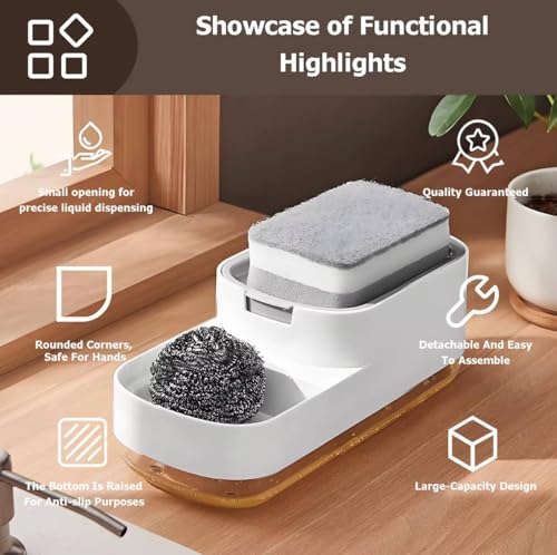 Image of Kitchen Soap Dispenser with Sponge Holder, Dish Soap Dispenser for Kitchen Sink, 2-in-1 Liquid Soap Pump for Countertop, Durable & Leak Proof Orginizer