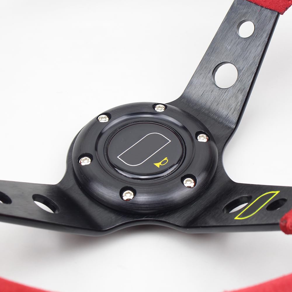 Volante Desplazado,Volante Coche 14 pulgadas rojas profundas Universal Racing Car Rally Rally Sport Sport Wheel