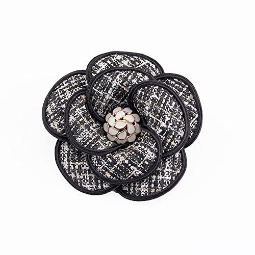Fabric Camellia Brooches Flower Badge Pin Vintage Collar Pins for Girls Party Flower Scarf Pin(Black)