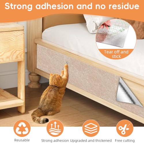 Image of Qpets Cat Scratch Pad, Scratching Pad for Cats, Wall Cat Scratcher Mat, Cuttable Adhesive Pet Scratching Mat for Wall, Cabinet, Couch, Floor (40x100cm)