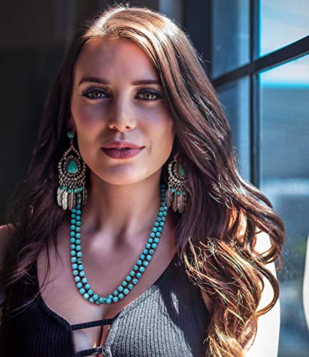 PEARLADA Long Turquoise Tiger Eye Beads Endless Necklaces Handmade Jewelry for Women 47.5"3