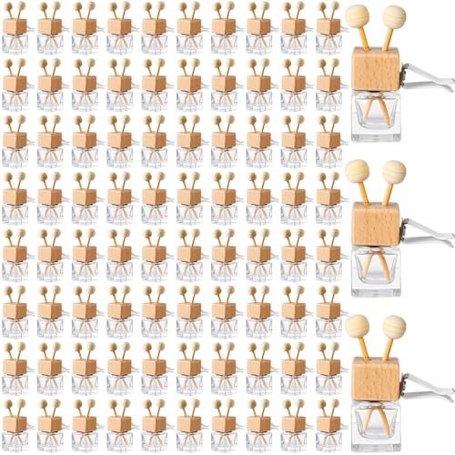 Image of Zubebe 100 Pcs Car Diffuser Bottles Empty Bulk Vent Clip Car Air Freshener Diffuser for Essential Oil Perfume Glass Bottle with Wooden Caps Stick Fragrance Ornament (Colorless)