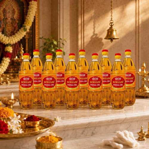 Image of Hem Soham Clove Pooja Oil 900ml, Pack of 10 | Premium Sacred Oil for Rituals, Lighting Diyas & Lamps | Long-Lasting Flame & Pure Aroma | Ideal for Daily Puja, Festivals & Ceremonies