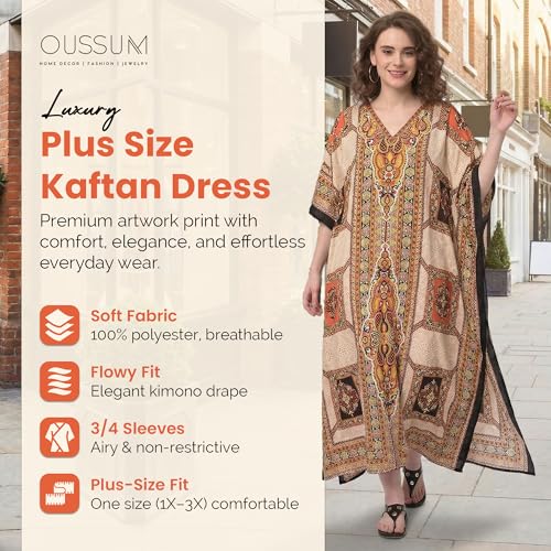 Image of Oussum Women Kaftan Plus Size Polyester Summer Lightweight Caftan Swimsuit Cover Ups Maxi African Mumu Lounge House Dress