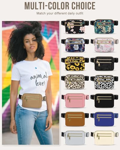 Image of Fanny Packs for Women 4 Zip Pocket Crossbody Belt Bag Waist Bags | Waterproof, Fashion Waist Pack, Crossbody Bags for Women, with Adjustable Strap, for Workout,Running,Traveling(Khaki,M)