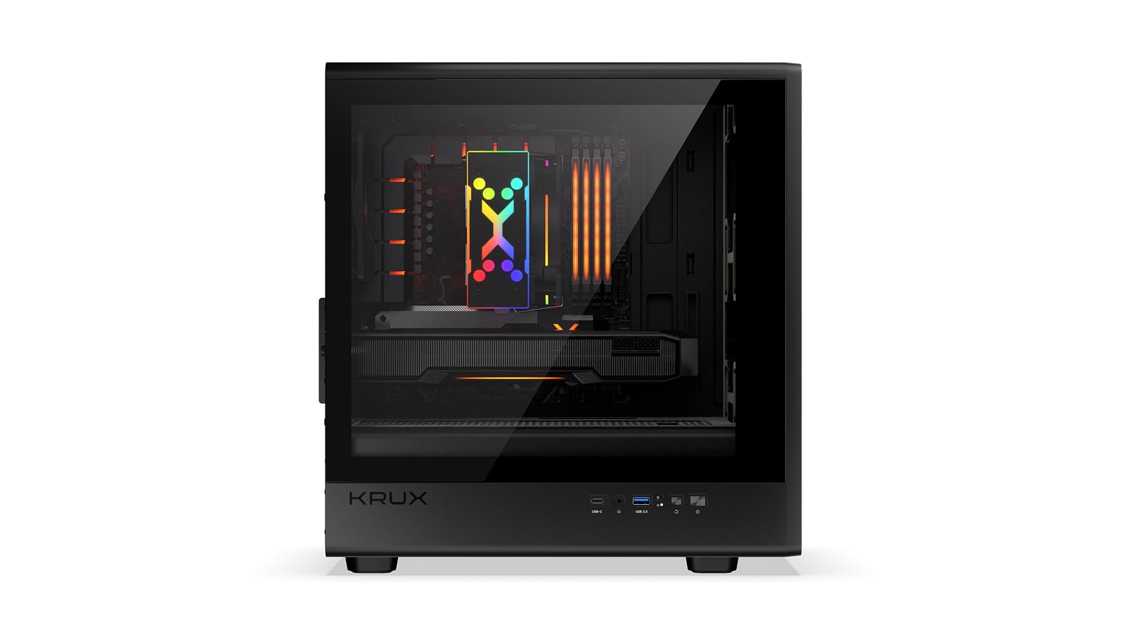 KRUX Helio, microATX Mini ITX Gehäuse, Echtholz Design, Glasfenster, 120mm PWM Lüfter, USB-C, USB 3.0, GPU bis 320mm, CPU bis 175mm, Staubfilter, Schwarz mit Holz-Front