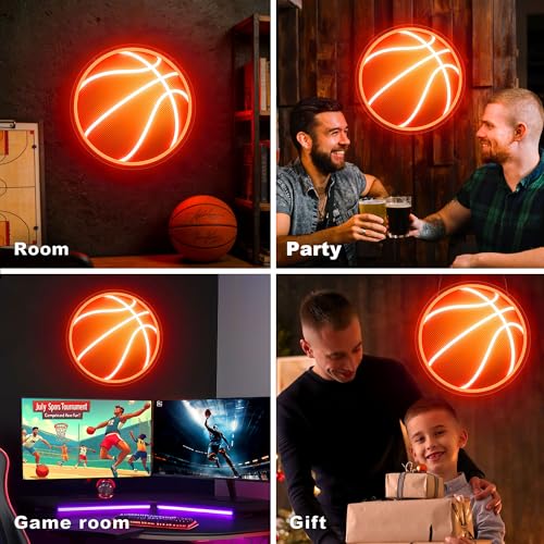 Image of CULOIS Basketball Neon Sign for Wall Decor, UV Printed Basketball Neon Light, Dimmable Sports LED Sign for Bedroom, Man Cave, Dorm, Game Room, Birthday Party Gifts