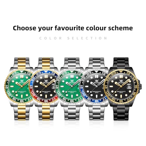 Image of OLEVS Watch Men Luxury Big Face Dress Easy Read Mens Watches with Date Waterproof Luminous Stainless Steel Watches for Men Business Fashion Analog Quartz Men's Wrist Watches Rotatable Bezel Men Watch