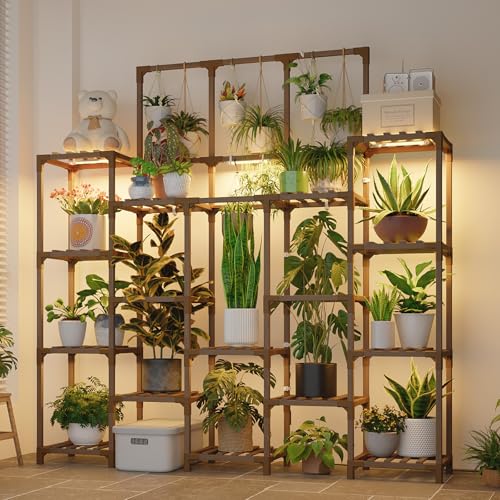 GENTINGBRO Plant Stand Indoor with Grow Light 14 tiers Large Plant Shelf for Indoor Plants Display Heavy Duty Plant Rack for Living Room Patio Decor