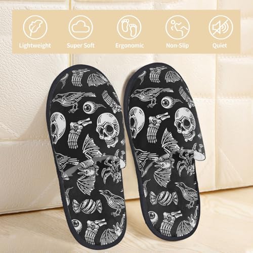 Skull Bird Bat Spider Print House Slippers For Women And Men,Soft Slippers With Memory Foam,Non-Slip Indoor Home Shoes2
