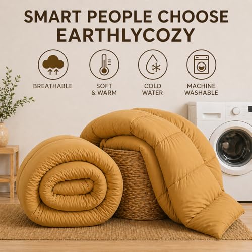 Image of Luxury Hotel Collection Cotton Comforter | All-Season Lightweight Quilt for Hot Sleepers | Plush, Breathable & Box-Stitched (King) Gold
