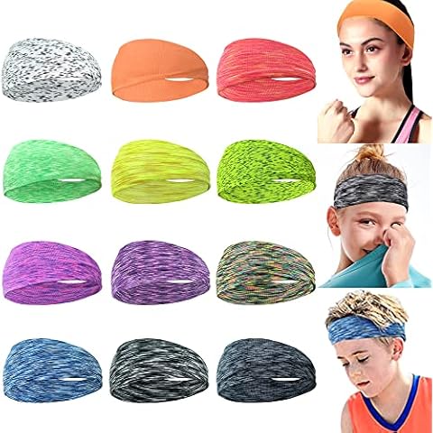 MiDoDo Sports Headband for Women Yoga Headband Elastic Non Slip Workout Hair Band Wide Hair Sweat Band Wicking Sports Headbands for Running Fitness Cycling Mixed Colors for Teens Women Men, 12 Pack Cover