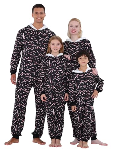 Sangdut Weihnachts Familien Pyjama Onesie, Lustiges Schlafanzug mit Niedlichem Zuckerstangen-Motiv, Weihnachten Family Einteiler Jumpsuit Set mit...