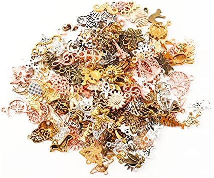 HERZWILD Charms Pendants Colorful Charm for Jewelry Crafts Bracelet Necklace Earring Mixed Charms Antique Silver Gold, Metal