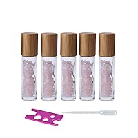 Vista 8 de Paquete de 5 botellas transparentes de 0.3 fl oz con chips de cristal de chakra naturales para aceites esenciales, botellas enrollables de vidrio