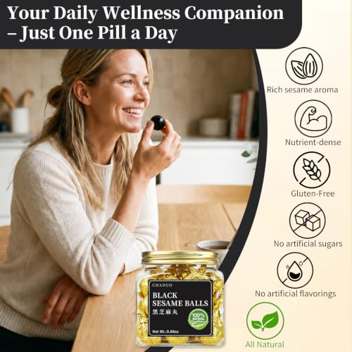 CHADUO Black Sesame Balls Handmade Black Sesame Snack 30balls(9.88oz) 黑芝麻丸 | Natural Ingredients No Additives|Roasted Sesame&Honey Aroma|Hair Support&Natural Shine|Black Sesame Seeds & Beans&Rice&Honey - image 8