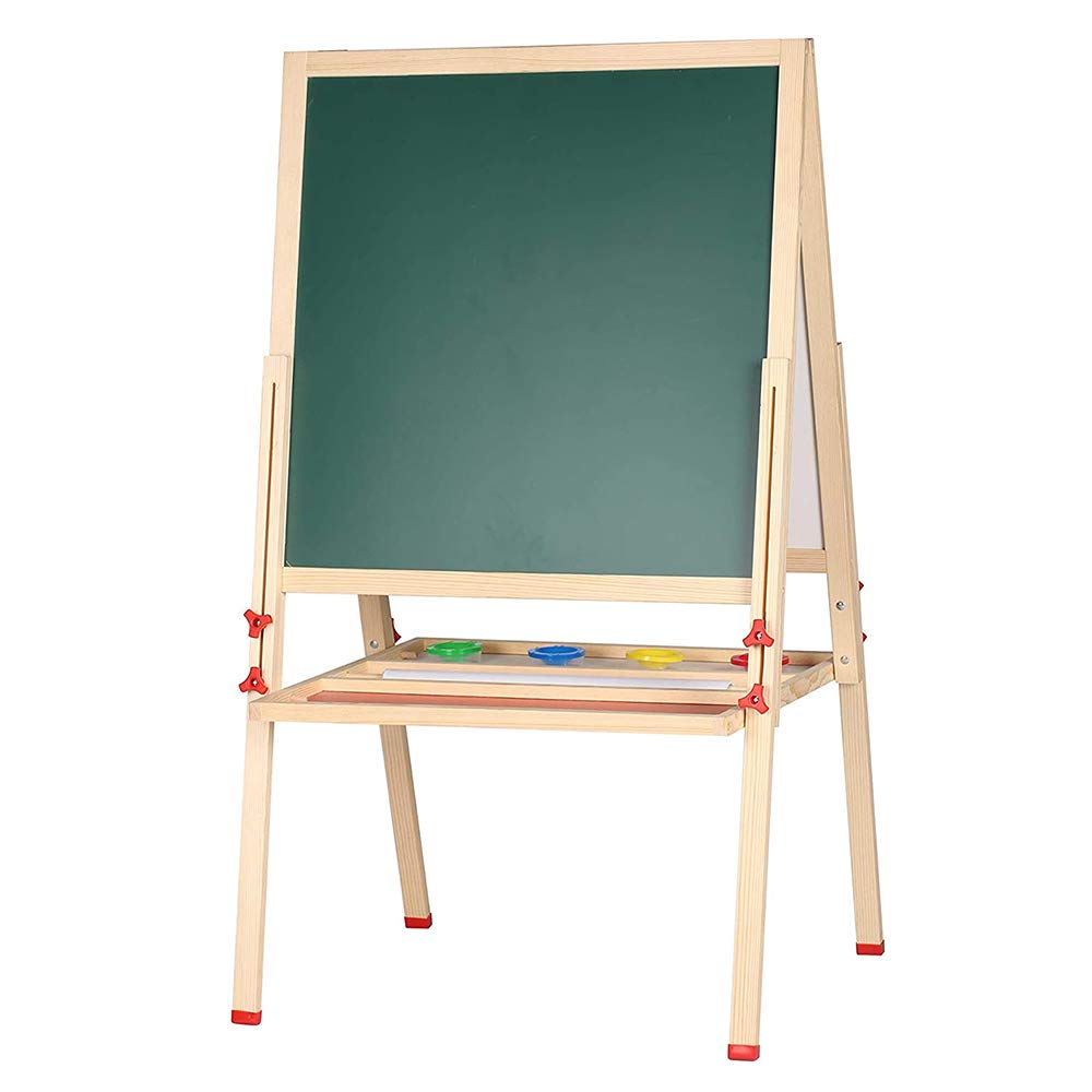 Pizarra para niños caballete de madera, pizarra infantil,Caballete para Niños, Caballete de Arte de Madera con Altura Ajustable con Rollo de Papel, pizarra de doble cara y pizarra blanca