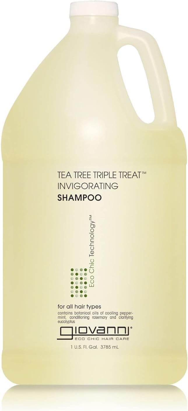 GIOVANNI Tea Tree Triple Treat Invigorating Shampoo, 128 oz. Cooling Peppermint, Conditioning Rosemary, Clarifying Eucalyptus, Helps Alleviate Dry Flaking Scalp, Sulfate Free, No Parabens (Pack of 1)
