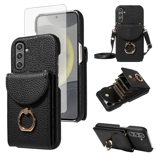 Étui portefeuille Samsung S25 5G avec bandoulière cuir PU pour garder les mains libres en ville