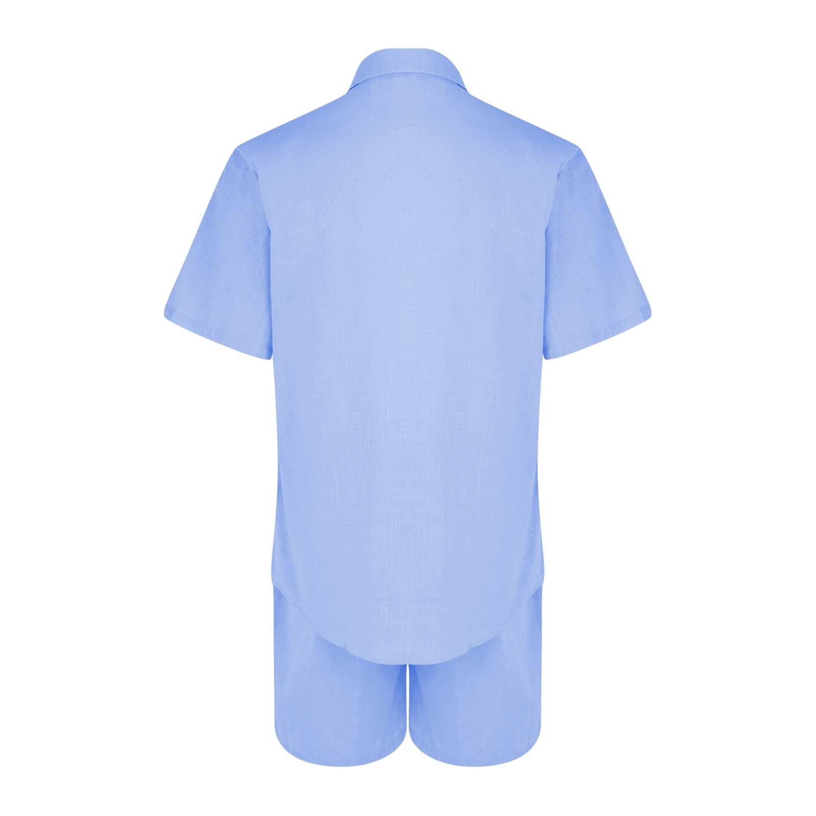 Generisch Conjunto de pantalones cortos y camisa para hombre, traje de ocio para hombre, traje de verano corto, traje de verano transpirable, traje de casa ligero con cuello alto, traje de lino, corte