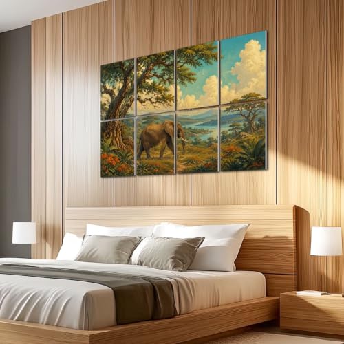 8 Pack Paneles Acústicos Artísticos Majestic Elephant Paisaje de la Sabana Africana Árboles Vibrantes Cielo Azul Paneles Decorativos para Pared con Absorción de Sonido Autoadhesivos para Estudios de Grabación Oficina 48"x32" miniatura 5