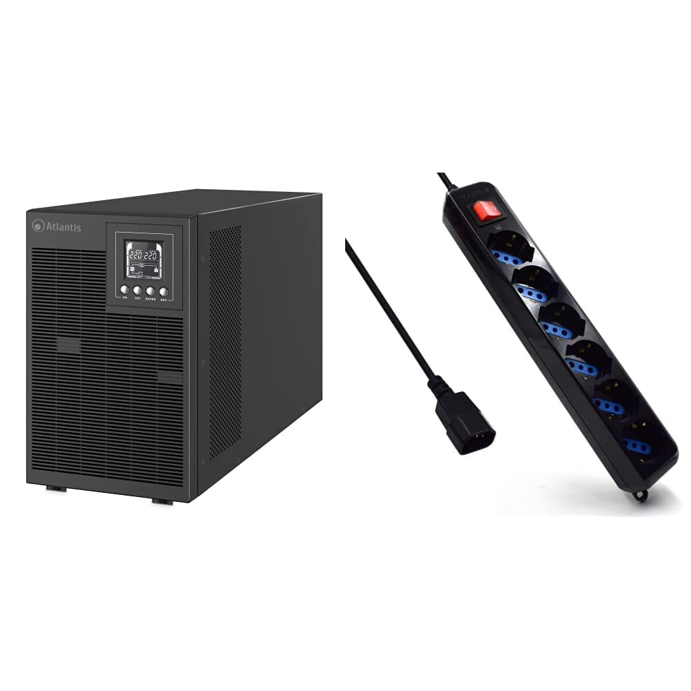 Atlantis A03-OP3002P PRO UPS OnLine Gruppo di Continuità Server Doppia conversione & Multipresa per UPS Gruppo di Continuità a 6 Posti (Prese Italiane 10/16A e Schuko/Tedesche)