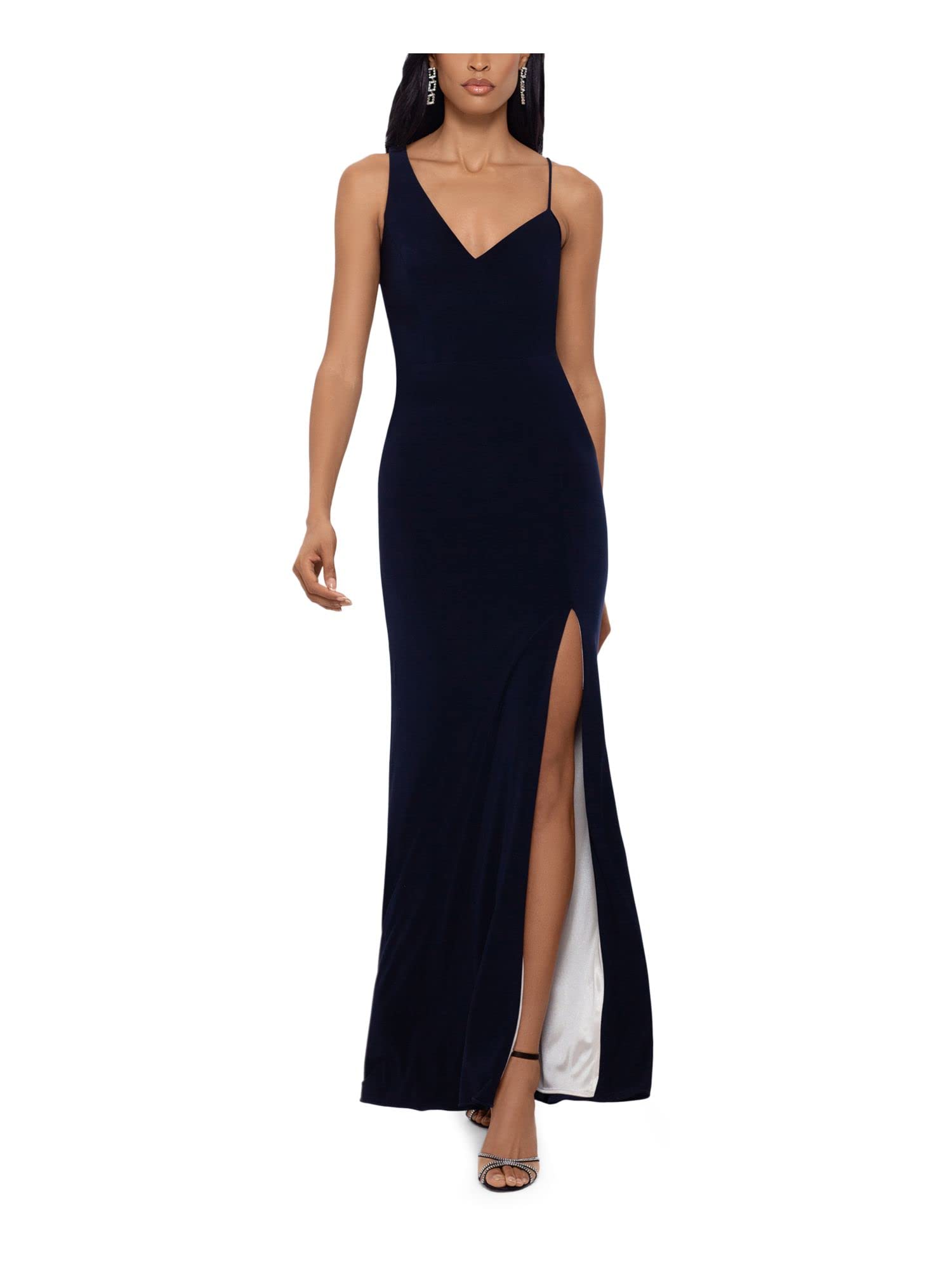 Xscape Womens V-Neck Maxi Evening Dress