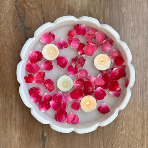 Image of Marble Urli Bowl for Decoration | Big Potpourri Decorative Bowls in Home decor | Large White Floating Flower Plates of Stone | Small Shape puja Item | (9 inch, Crown Jewel)