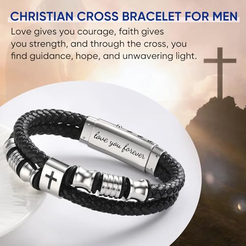 Pulsera de cuero trenzado con cruz para hombre miniatura 4