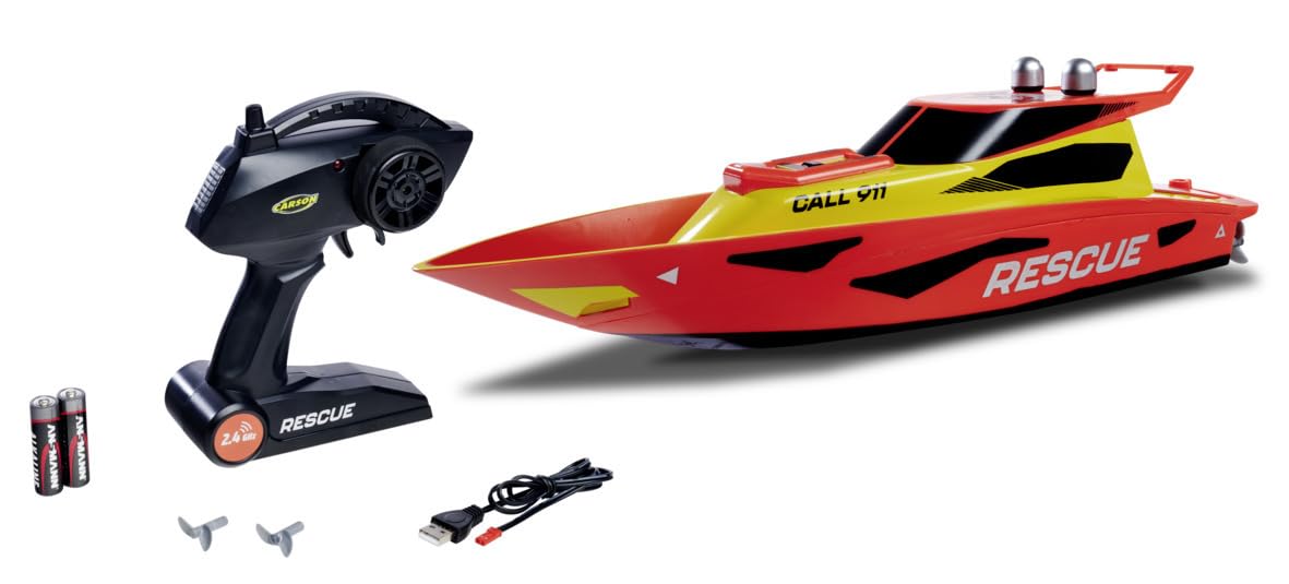 Carson 500108058 RC Rescue 2.4G 100% RTR – RC Boat, RC Boat, Remote Control Toy for Children and Adults, Includes Remote Control