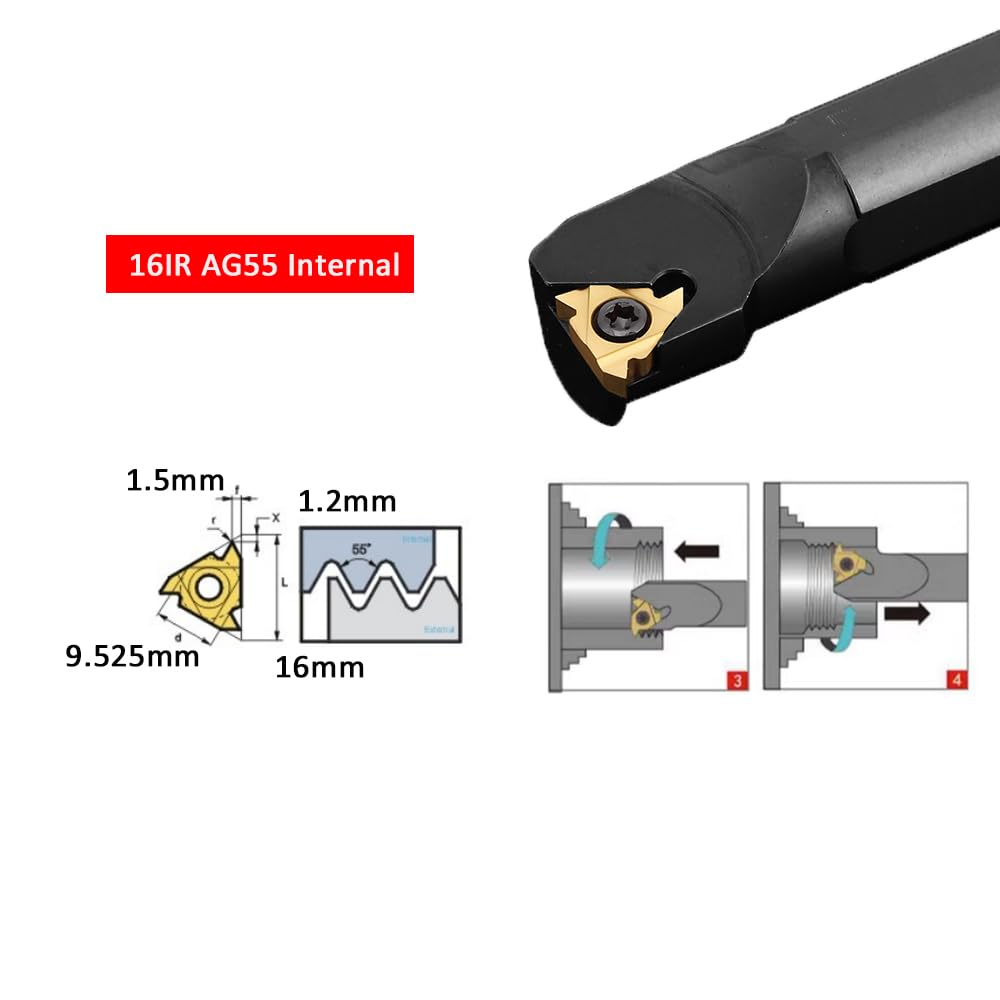 16IR AG55 Inserto roscado de carburo Indexable para CNC Torno, 10 uds