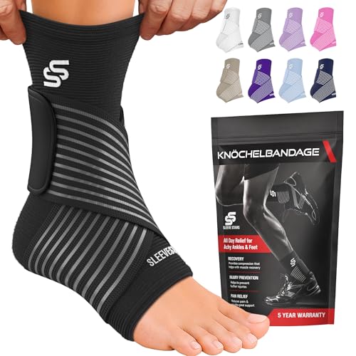 Sleeve Stars Sprunggelenkbandage - Plantarfasziitis & Achillessehnen Entlastung, Fußgelenk Bandage mit verstellbarem Riemen I Knöchelbandage I Fußbandage für rechts oder links (1 Stück,Schwarz,klein)