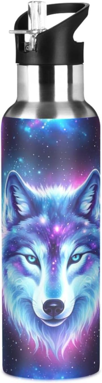 Botella de agua aislada de acero inoxidable con popote de 20 onzas, botella de agua deportiva sin BPA para gimnasio, viajes al aire libre, escuela,