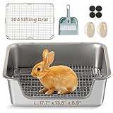 Aothey Rabbit Litter Box, Extra Large Bunny Litter Box with 304 Stainless Steel Sifting Tray & Hooks, Rabbit Litter Box, Easy to Clean and Odor Control (17.7