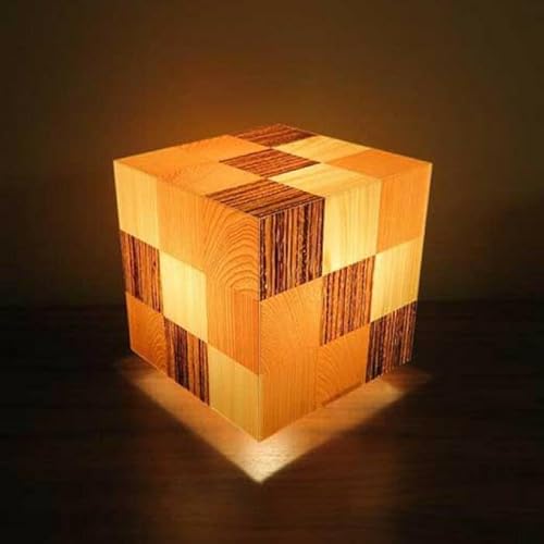 アクリキューブ行灯 銘木ツキ板 寄木市松模様 LED電球