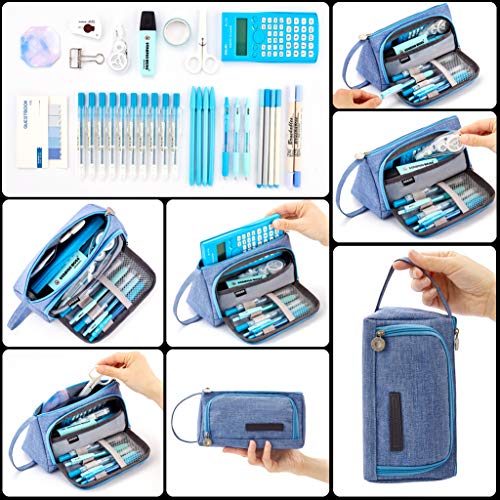 (Light Blue) - EASTHILL Large Capacity Coloured Linen Storage Pouch Marker Pen Pencil Case Stationer