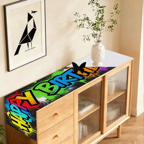 Image of Nuxovilar Graffiti Birthday Table Runner Flax 13x72 in