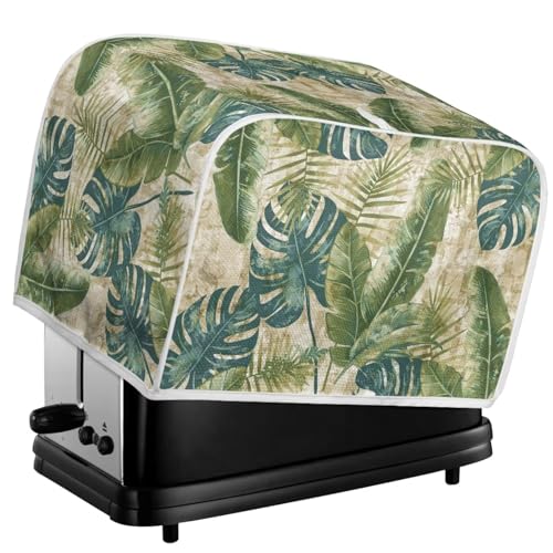 Image of Toaster Dust Cover 2 Slice, Microwave Toaster Oven Grill Cover Stain Resistant Dustproof Kitchen Small Appliance Cover with Top Handle for Kitchen, Monstera Leaf Retro