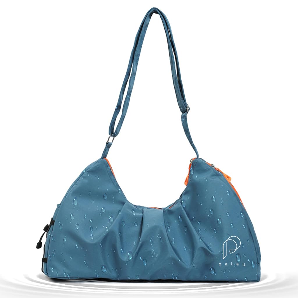 palay Gym Bag Fashion Nylon Gym Bag with Shoe Compartment Lightweight Duffle Bag Shoulder Bag Travel Bag Waterproof Day Pack Shoulder with Adjustable Shoulder Strap, Blue-picture-34