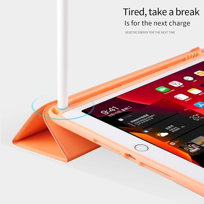 Image of Printme iPad 9.7 Case (2018 /2017 Model, 6th /5th Generation), Smart Cover with Pencil Holder and Soft Baby Skin Silicone Back and Full Body Protection, Auto Wake /Sleep Cover (Orange)