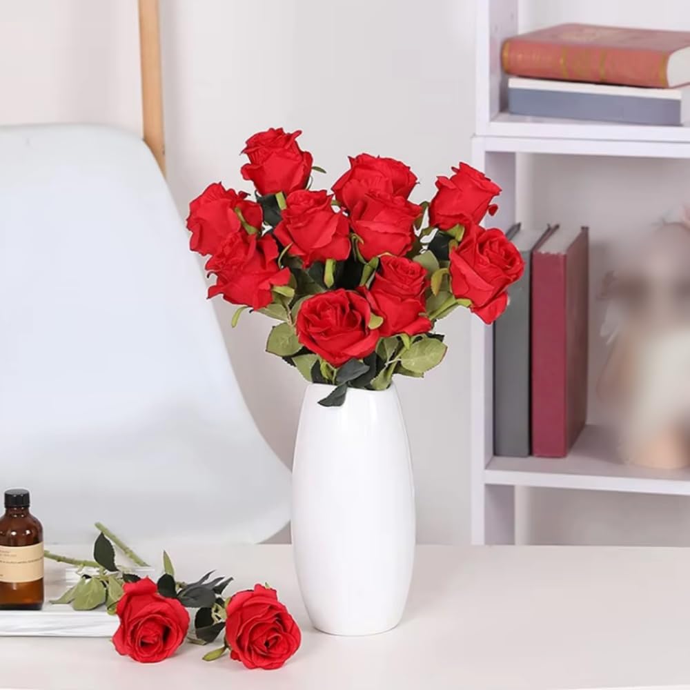Waibejon 12 Pcs Artificial Roses, Red Fake Roses Artificial Flowers, with Stems Fake Artificials Red Rose Silk Flowers - Image 3