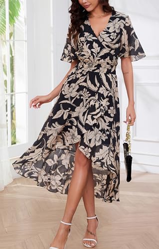 Image of Kormei Womens Short Sleeve Floral Maxi Dress High Low V-Neck Flowy Party Long Dresses