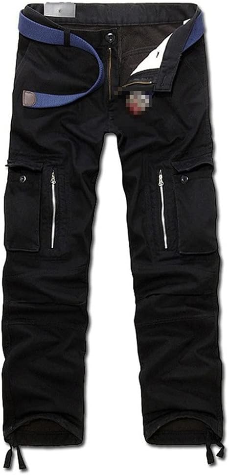 KEHAIOO Winter Fleece Warm Tactical Pants, Zip Cotton Trousers, Loose Army Green Cargo Pants, Men Plus Thicken Tooling Pants